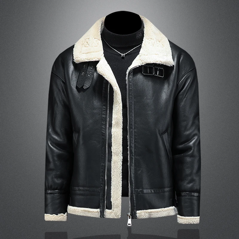 

Men's Winter Thiened Fce Lined Leather And Fur Jaet Casual Sle Stand Fit Long Sve Zipper Closure Color