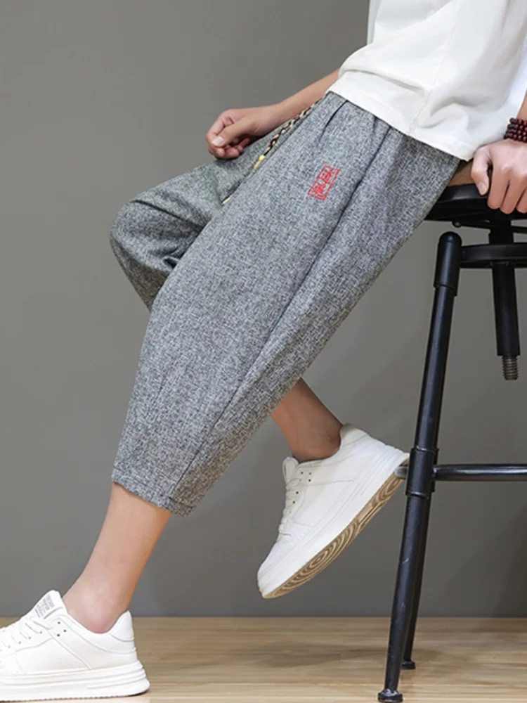 

New Chinese Sle Cotton Linen Men's orts Summer Thin Loose Seven-Foot Casual Straight Leg Wide Pants Breathable Comfortable