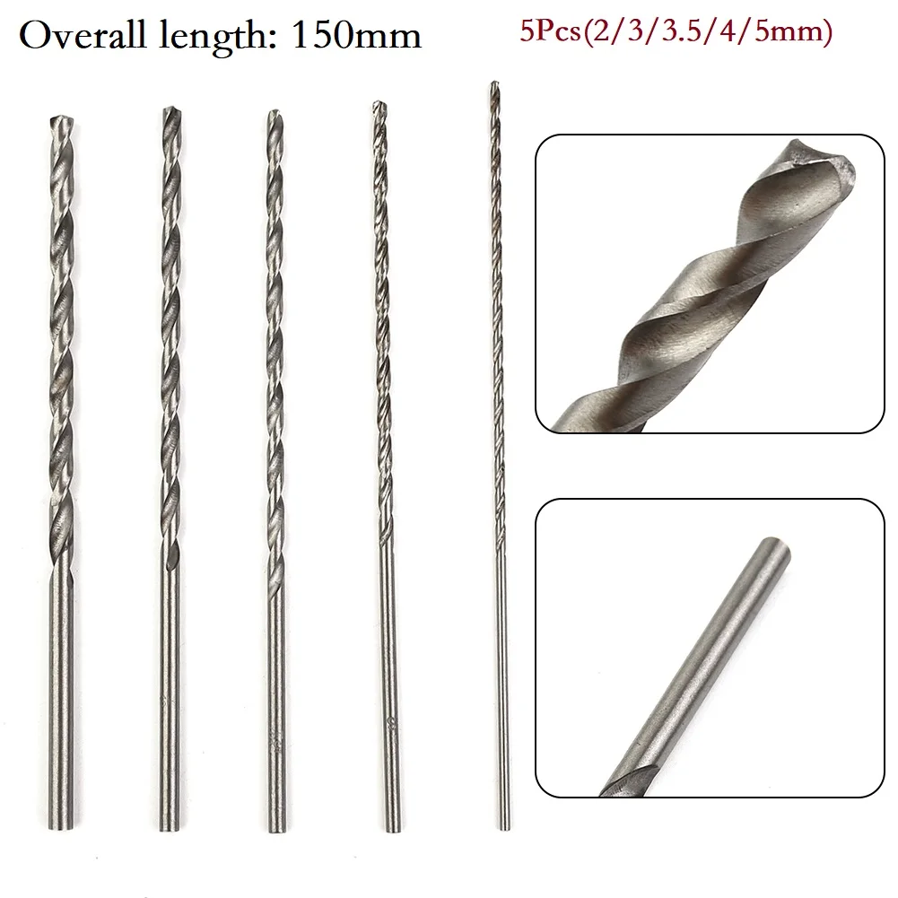

5Pcs Extra Long HSS High Speed Steel Drill Bit Set 2mm/3mm,3.5mm,4mm,5mm Bits Suitable For Many Electric Drills