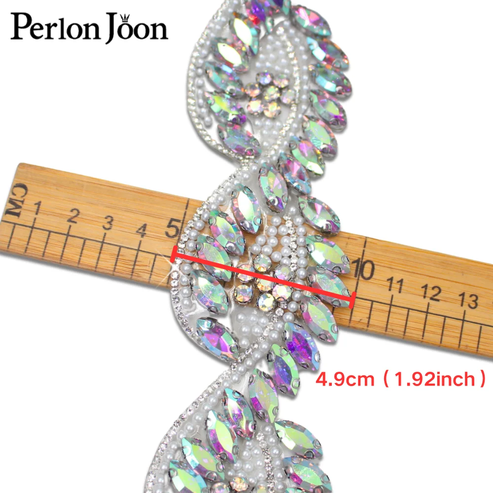 1 Yard Crystal AB Silver Gold Large Rhinestone Leaf shape Applique trim Tape Wedding Dresses Bags Decoration Accessories TR171