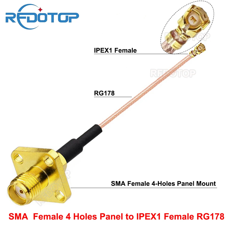 2PCS 4Hole Flange Panel SMA Female Jack to u.FL/IPEX-1 Female Connector RG178 Cable Jumper Pigtail WiFi Antenna IPX1-K to SMA-K