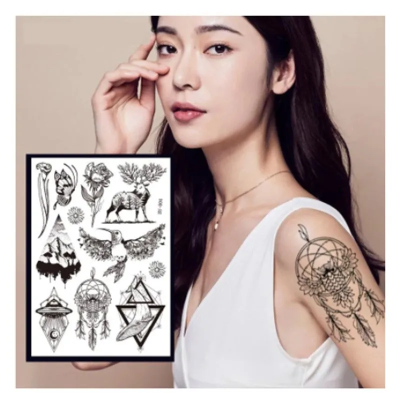 

1/8pcs Dark Fluorescent Color Changing Tattoo Sticker Luminous Flower Arm Adult Tattoo Sticker Trend Bar Animal Tattoo Stickers