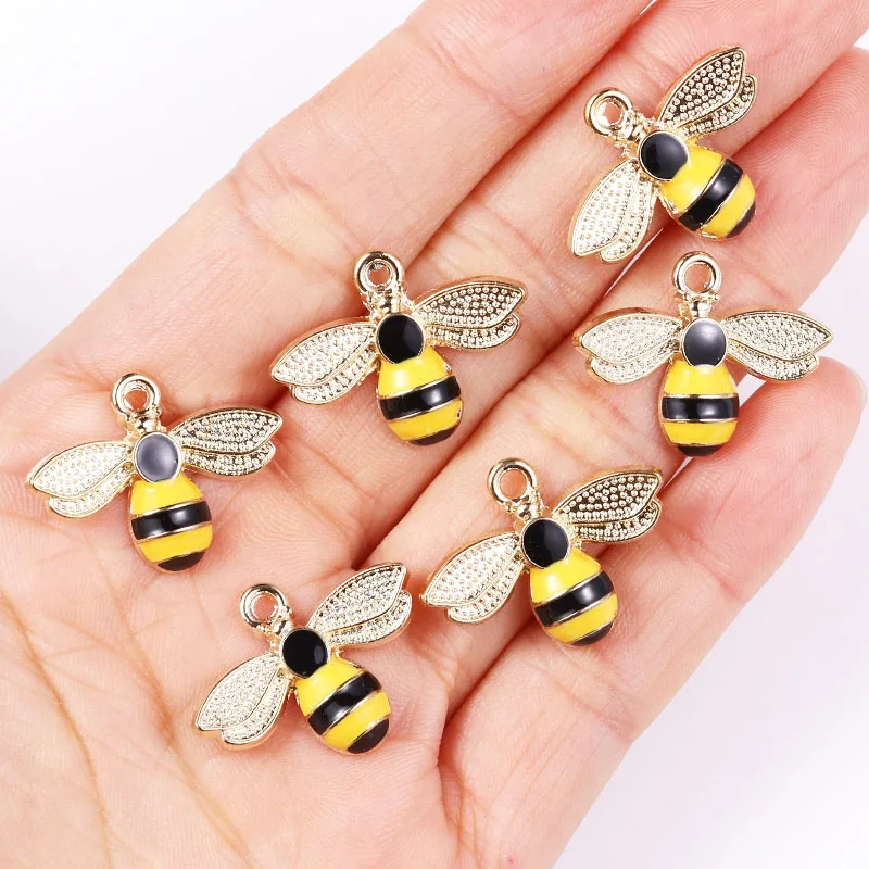 10Pcs 22*17mm Gold Colour Alloy Enamel Bee Pendant Oil Dripping Animal Charms for Jewelry Making DIY Necklace Earrings Accessory