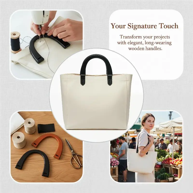 NEW 1Pc U Shape Wooden Handbag Handle DIY Crochet Tote Replacement Decorative Classic Bag Making Accessory for Craft Projects