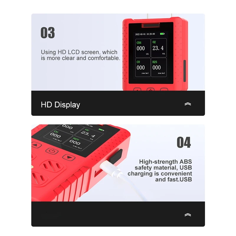 DR850 4-in-1 draagbare multigasdetector IP65 waterdichte gaslekmeter voor O2 / CO / H2S / COMB