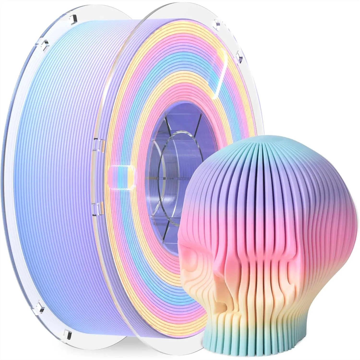 

Matte Rainbow 3D Printer Filament PLA Multi-Color Change 1.75mm 1kg, Smooth Surface Low Warping for Creative Prints