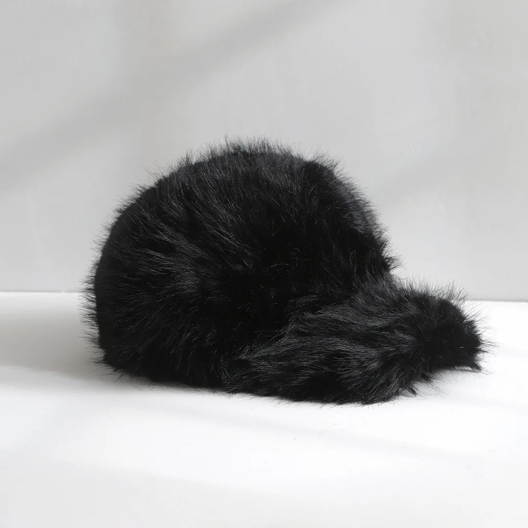 Winter Women Baseball Cap Cute Rabbit Fur Hats Plush Long Fur Fluffy Cap Autumn Female Solid Color  Gift