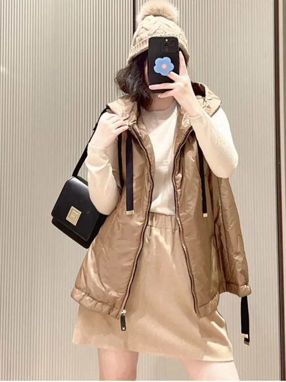 

Warm Hooded Sleeveless Women's Vest Drawstring Autumn Winter Fashion Outerwear Short Cotton Fleece Jacket Commute Style