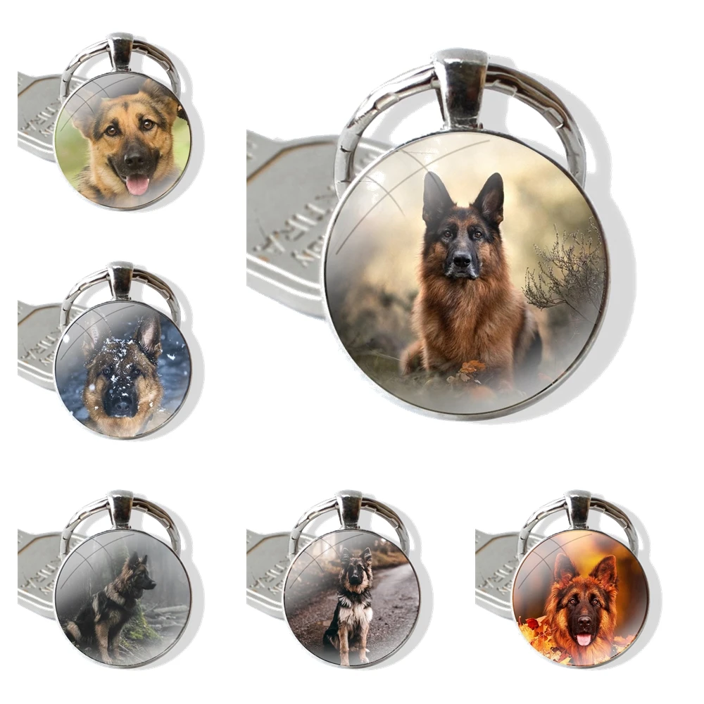 25mm Glass Cabohcon Keychain Key Rings for Women Men Jewelry Gift german shepherd dog