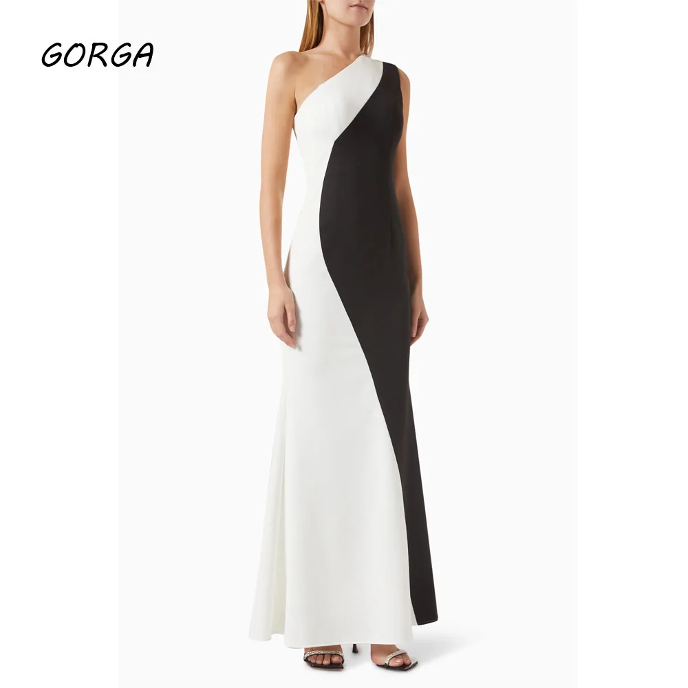 

GORGA Customized Black and White Ankle-Length Crepe Evening Dress One Shoulder Prom Dress 2025 Sleeveless Mermaid Party Dress