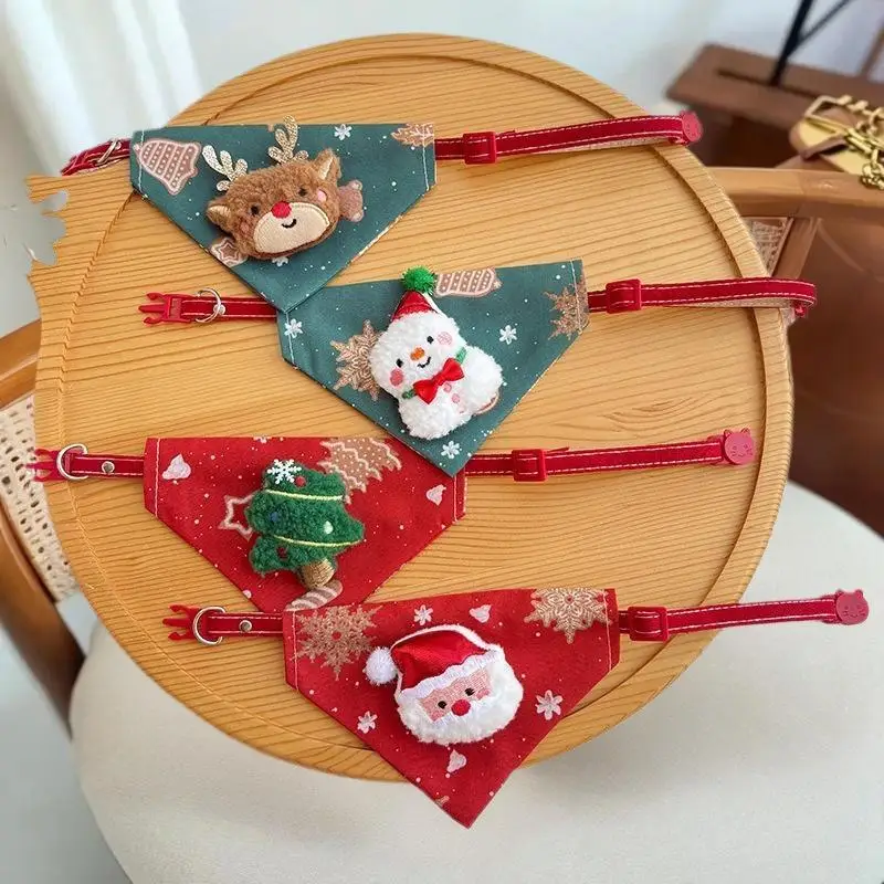 Bandana para mascotas de 23-40cm, árbol de Navidad, diseño de muñeco de nieve de Papá Noel para perro pequeño, ropa de cuello ajustable, decoración de cuello babero
