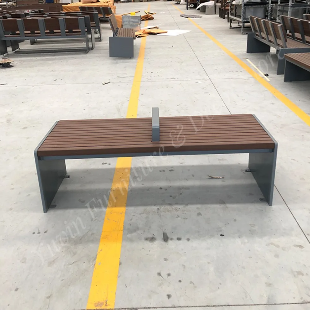 Wooden Seating Public Bench Outdoor Garden Long Bench Patio Solid Wood Bench