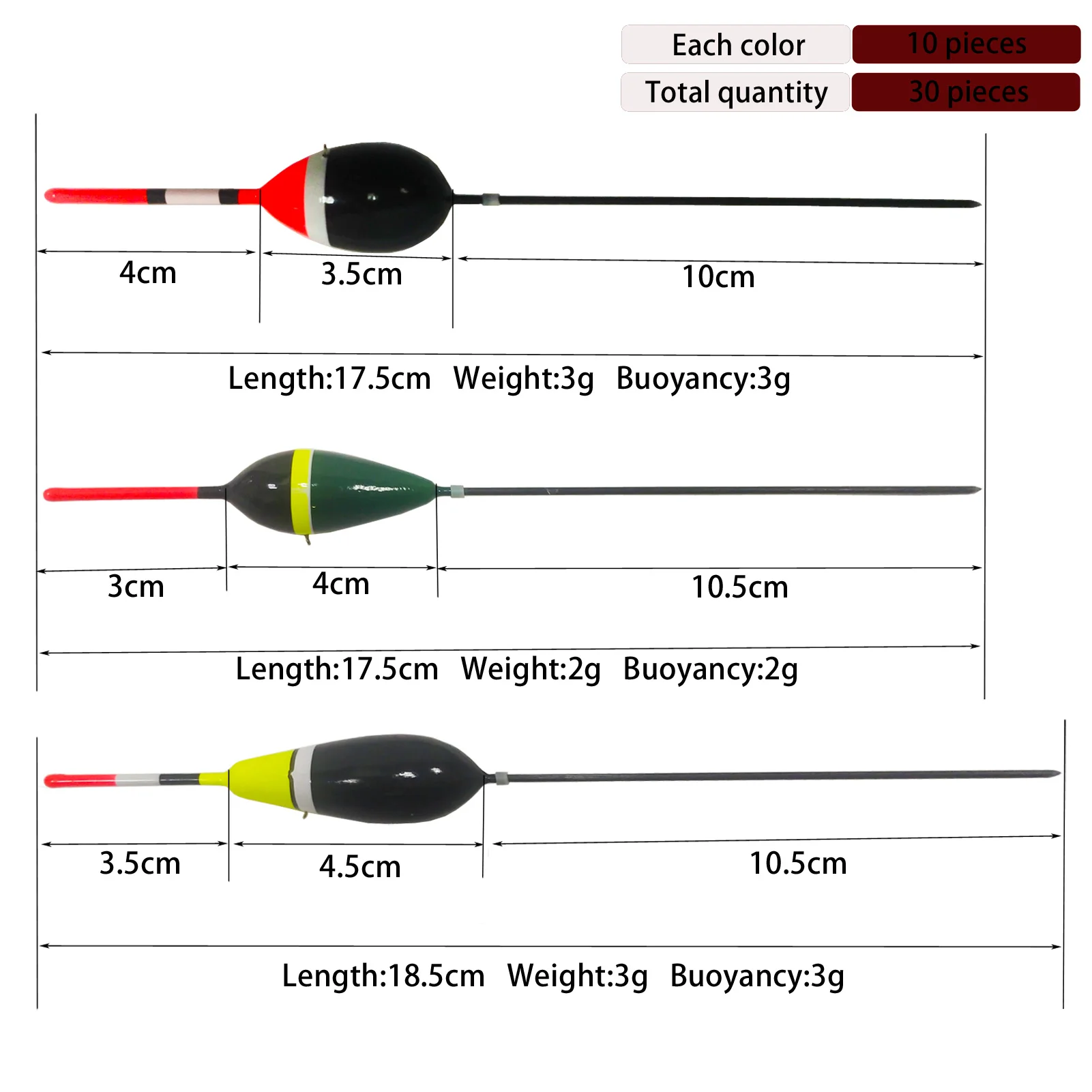 30pcs/Lot Collection Fishing Bobbers Cork Floats Buoy Set  Lightweight Slip Bobbers Paulownia Wooded Fishing Floats 2g+3g+3g