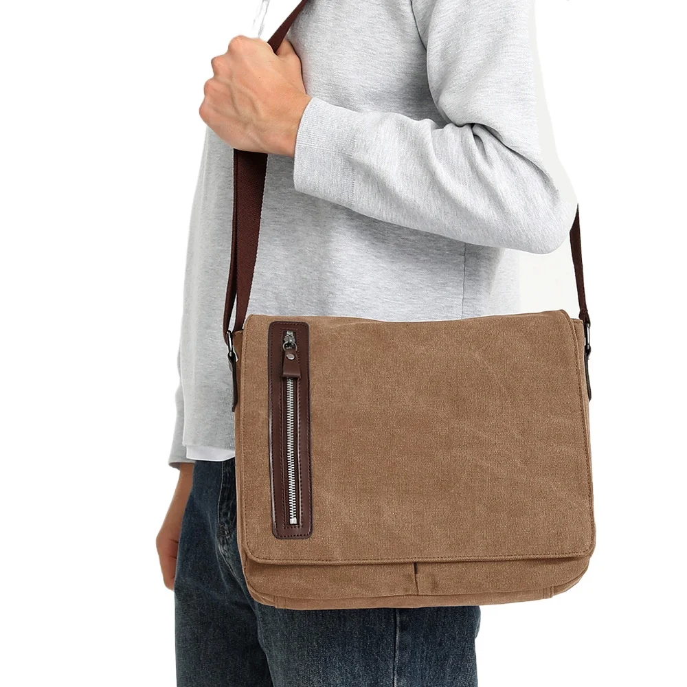 Men's Retro Canvas Shoulder Bag Casual Wear-resistant Crossbody Flap Bag Electrician Maintenance Tool with Cover Sling Bag