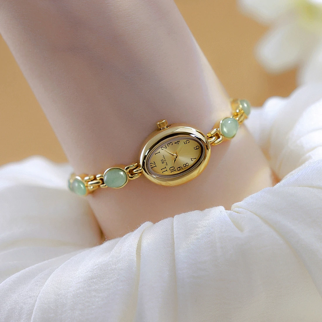 BS женские часы брендовые оригинальные новые 2025 натуральный цвет нефритовый браслет кварцевые женские наручные часы овальный маленький циферблат модные деловые часы