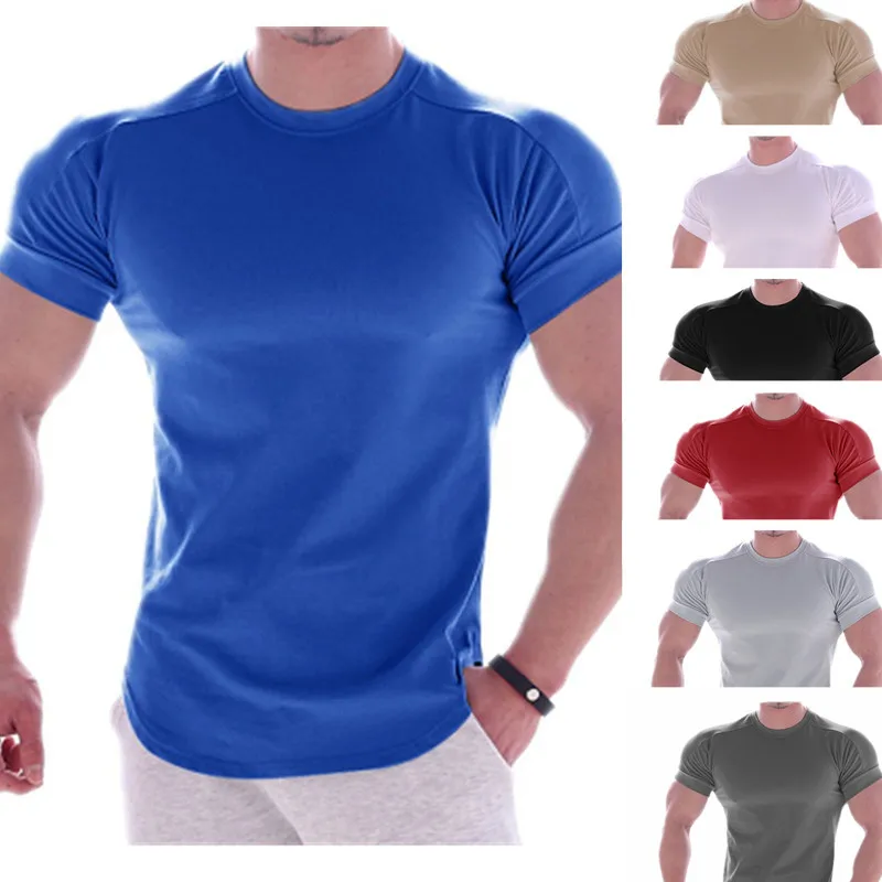 

Футболка мужская Спортивная с коротким рукавом, хлопок, повседневная пустая Облегающая рубашка, топ для фитнеса, бодибилдинга, воркаута, летняя одежда