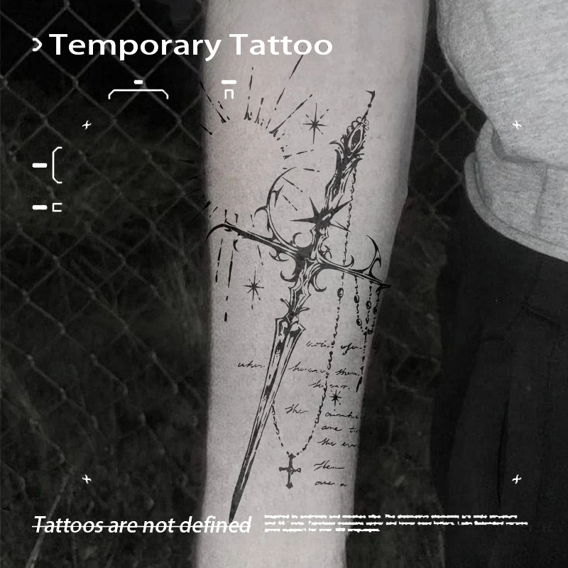 الوشم المؤقت الرجعية الأمريكية السيف الطويل عصير الأعشاب الوشم ملصق الوشم وهمية للنساء الرجال ملصقات مقاومة للماء Tatuaje الفن