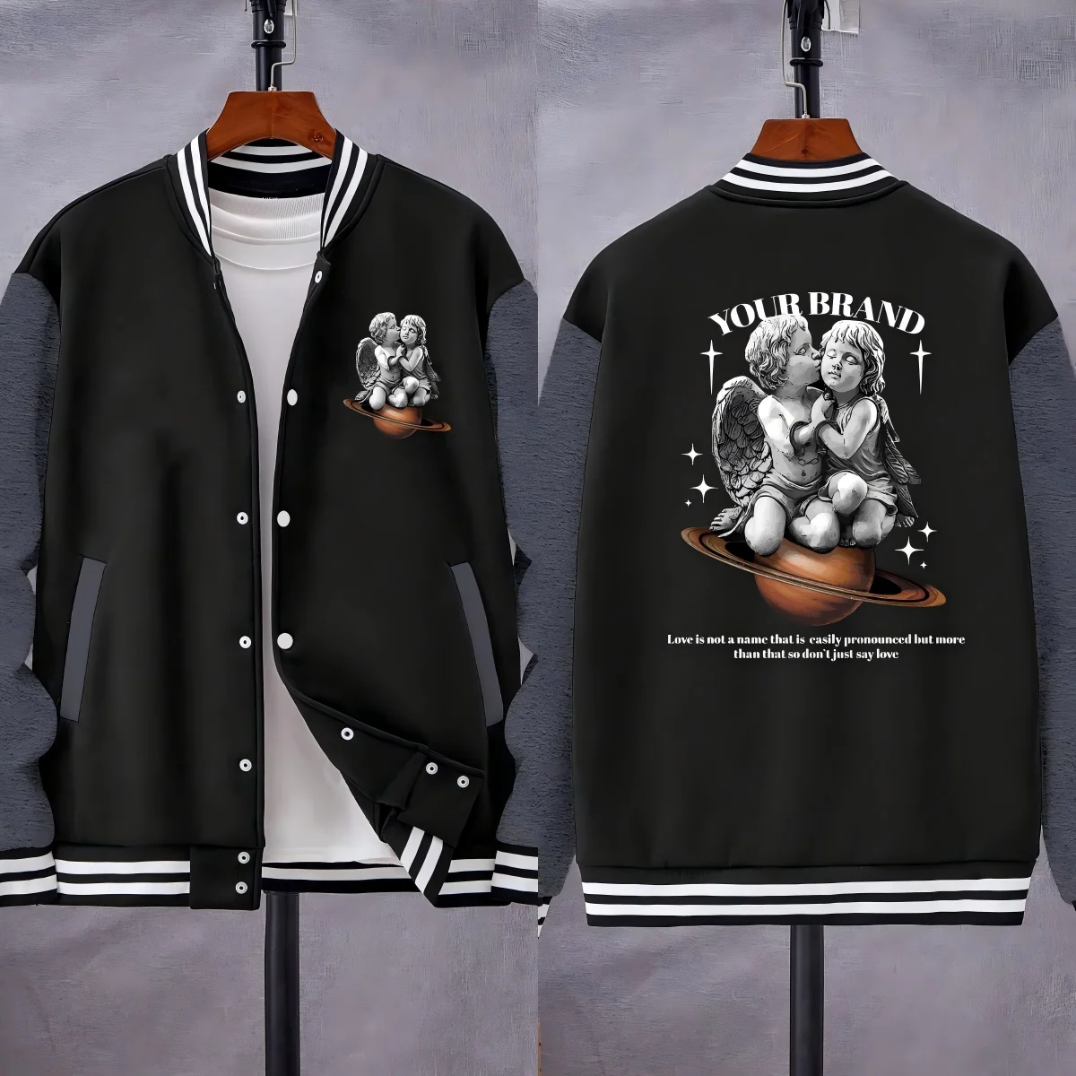 

Мужская бейсбольная форма с принтом «Ангел-хлопчик» в наручниках, спортивная свободная уличная одежда, модная флисовая одежда, осенний топ на пуговицах