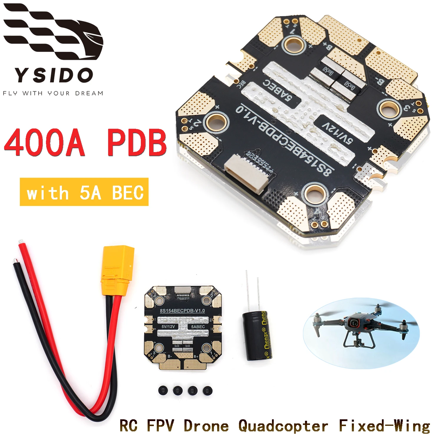 

Плата распределения питания YSIDO 400A 12S для дронов с BEC 5A для радиоуправляемых FPV-дронов дальнего радиуса действия, квадрокоптеров, мультироторов и самолетов с фиксированным крылом