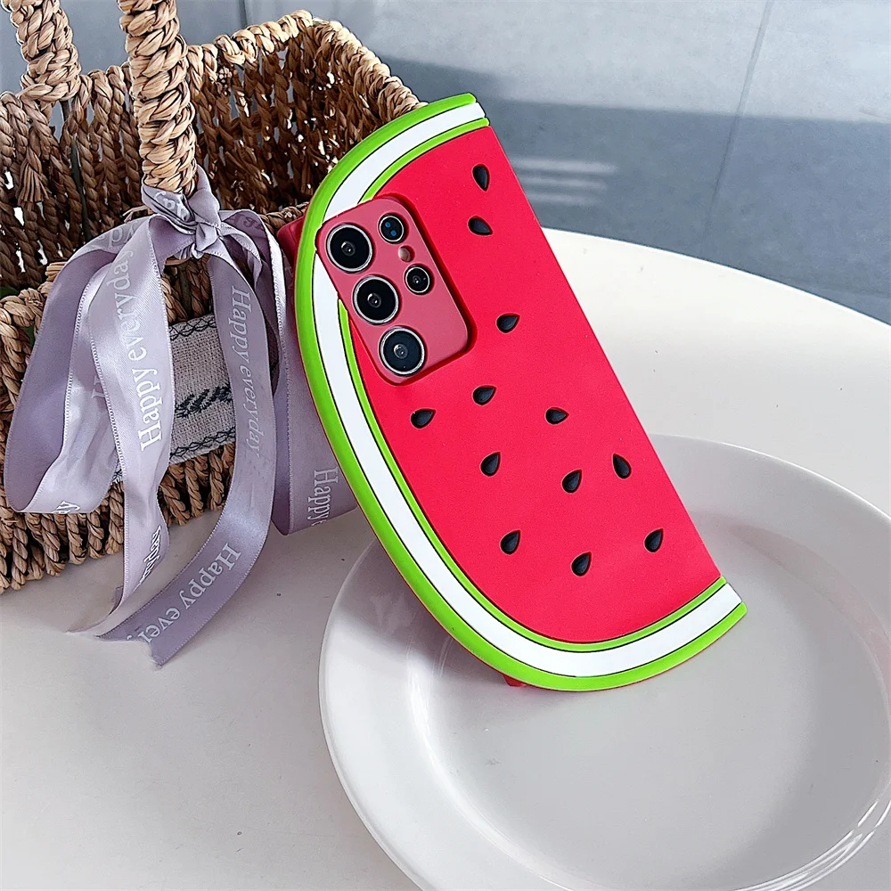 

3D Cool Cartoon Watermelon Slice Phone Case for 17 Pro Max Silicone Summer Fruit Protective Cover for iPhone 16 15 14 13 Pro