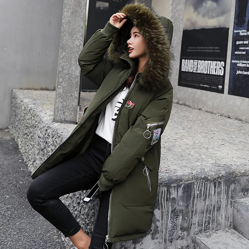 2024 Winter New Women Parkas Coat Korean Loose Hooded Cotton Coat Women\'s Embroidered Fur Collar Cotton Padded Coat Women Outwea