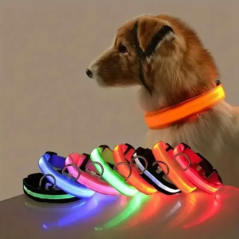 

Dog Collar Nylon LED Night Safety Flashing Glow In The Dark Pet Dog Leash pet Dogs Luminous Fluorescent dog accessories collar
