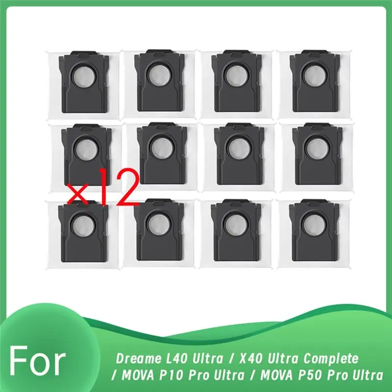 AEE2-12 Pcs Dust Bags For Dreame L40 Ultra / X40 Ultra Complete / MOVA P10 Pro Ultra / MOVA P50 Pro Ultra Robot Vacuum