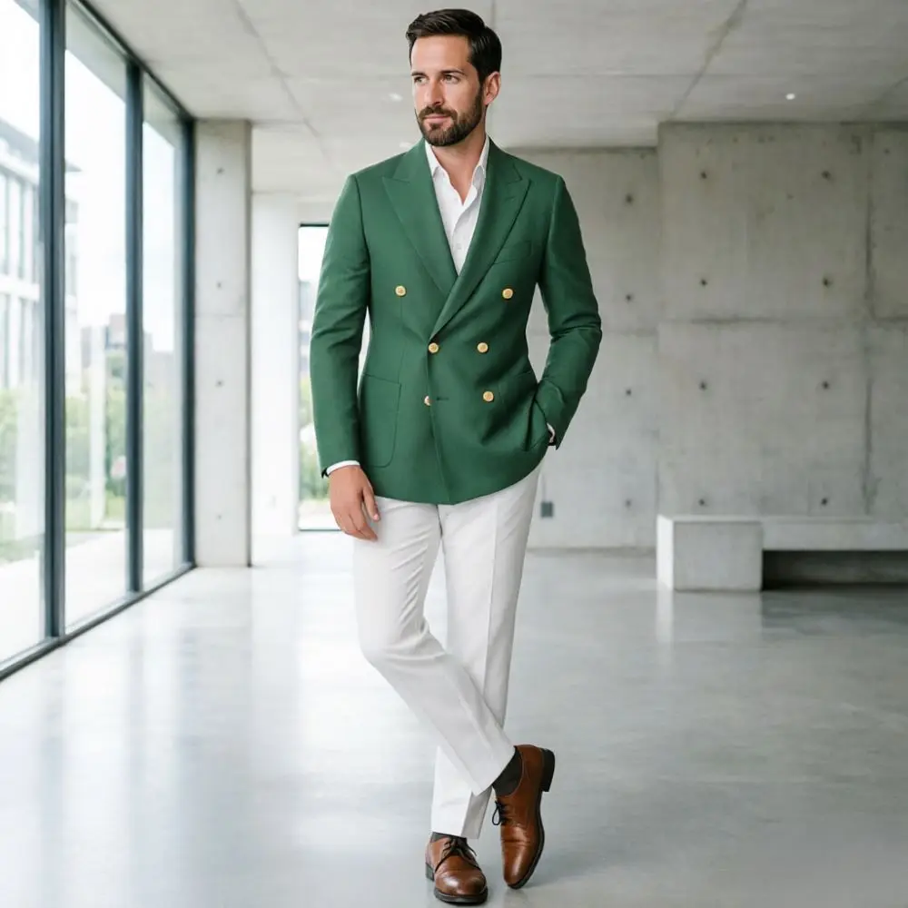 

Mens Double Breasted 2 Piece Prom Suit Minimalist Casual Formal Modern Blazer Pants Wedding Party Office Business Evening
