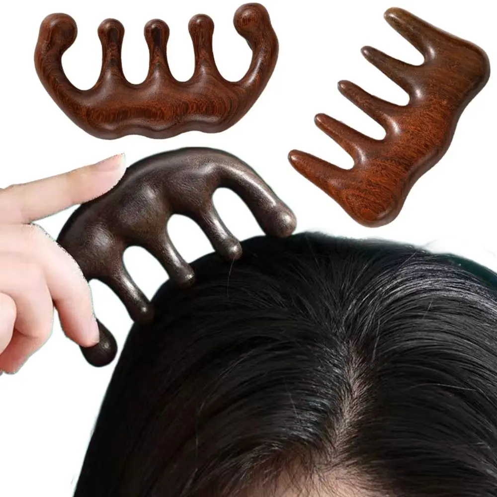 Meridian scrapping sândalo massagem pente anti-estático de madeira dentes largos pente de cabelo relaxamento estimulação reflexologia