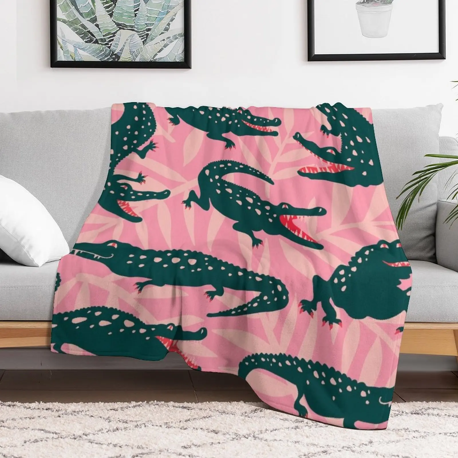 Alligator Collection a?? Pink & Teal Throw Blanket Hair Blankets Sofas Of Decoration Furry Blankets