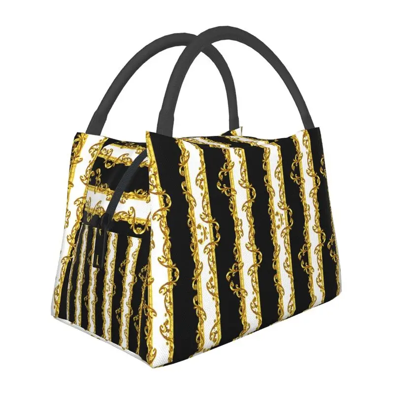 

Baroque Prints Greek Ornament GoldenMeander Meandros Insulated Lunch Bags for Women Resuable Thermal Cooler Lunch Tote