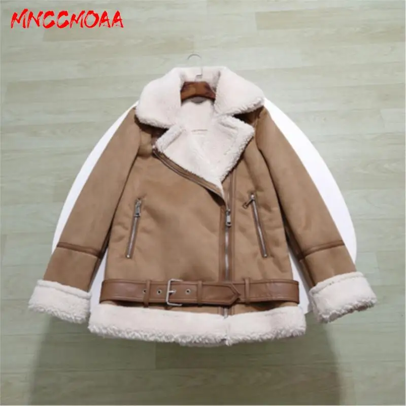 

MNCCMOAA-Women's Thick Warm Lambwool Suede Leather Jacket, Casual Loose Tops, Female Outerwear, Winter Fashion High Quality 2024