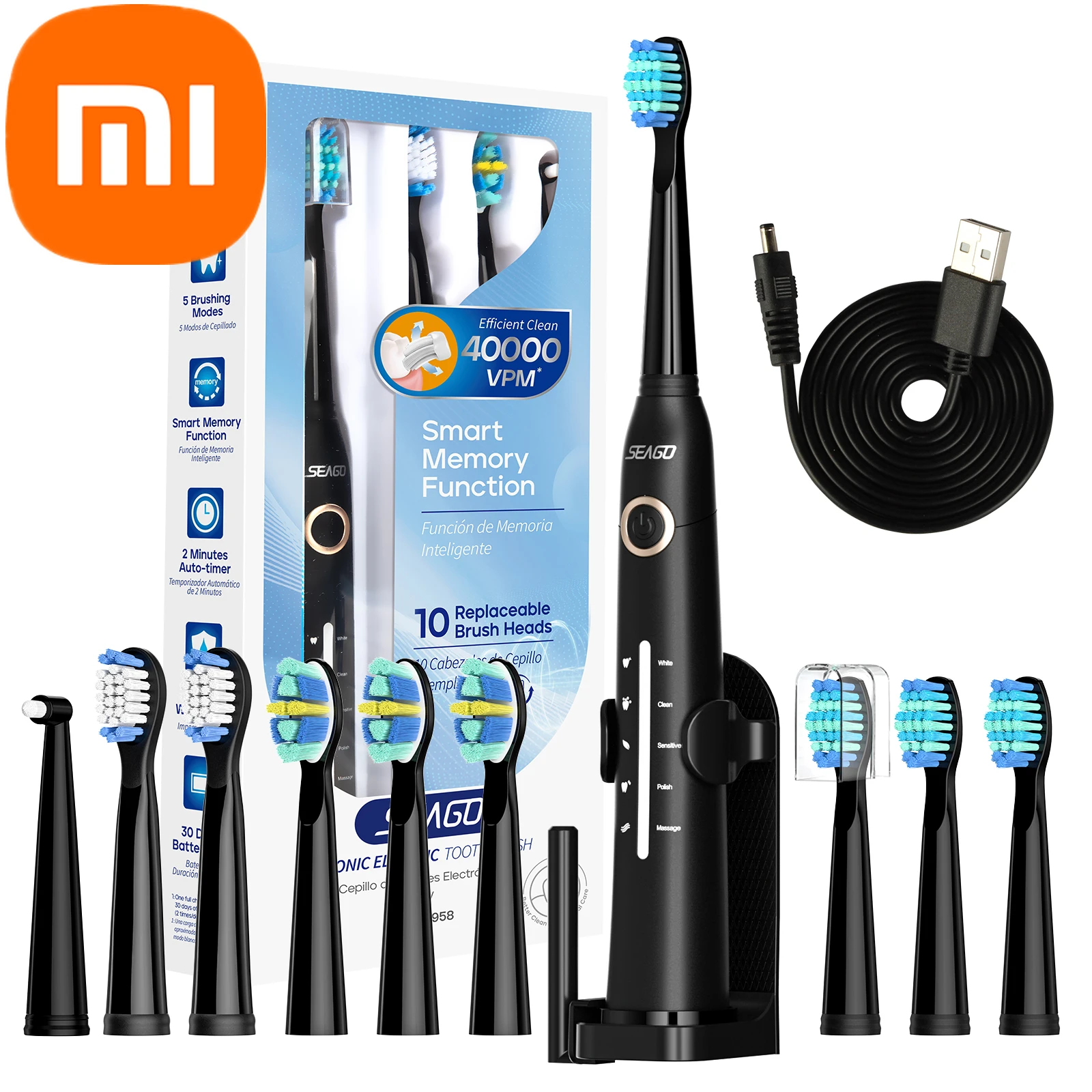 

Xiaomi Seago Sonic Electric Toothbrush Tooth brush USB Rechargeable Adult Ultrasonic Teeth Cleaning 10 Replacement Toothbrush