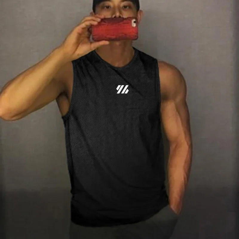 

Summer Running Vest Men's Clothing Top Sleeveless T-shirt Polyester Breathable Quick-Drying round Neck Fitness Exercise Vest Men
