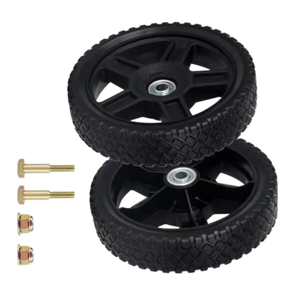 2PCS 8 inch Solid Rubber Wheels with Mounting Hardware for Push Mowers Generators Lawn Carts and Outdoor Tools