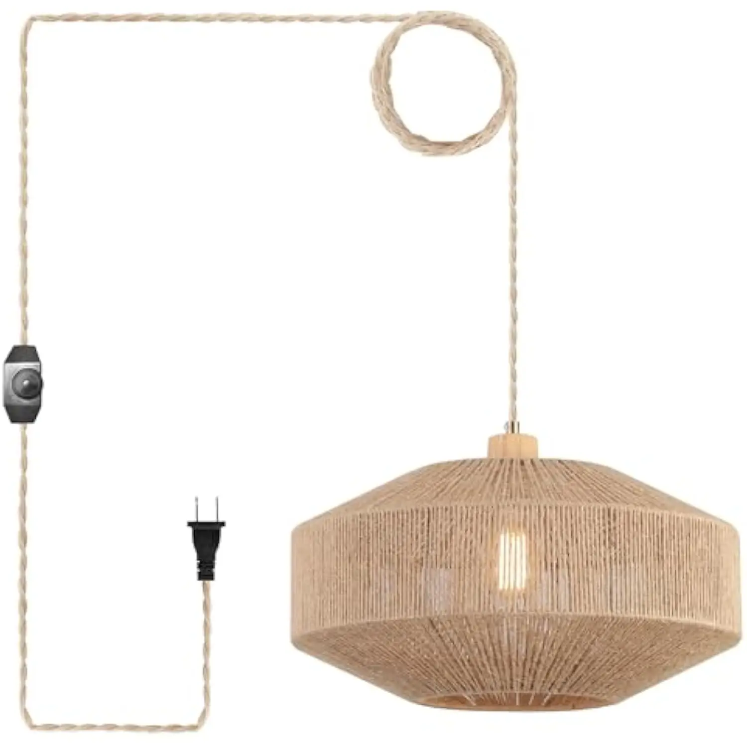 

Coastal Large Woven Plug in Pendant Light with 14ft Handmade Woven Light Cord, Dimmable Switch, Natural Hemp Rope Hanging Lamp