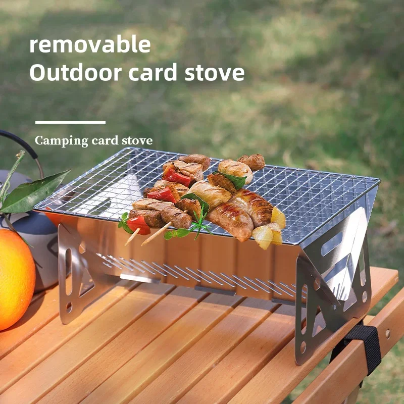 Portable Folding Barbecue Grill Heating Stoves Multifunction Camping BBQ Grill Rack Net Firewood Stove Stainless Steel BBQ Grill