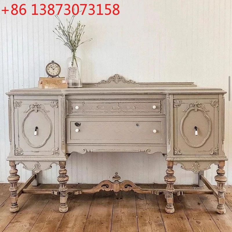 

French retro and old porch cabinets, American rural and European carved living room dining side lockers