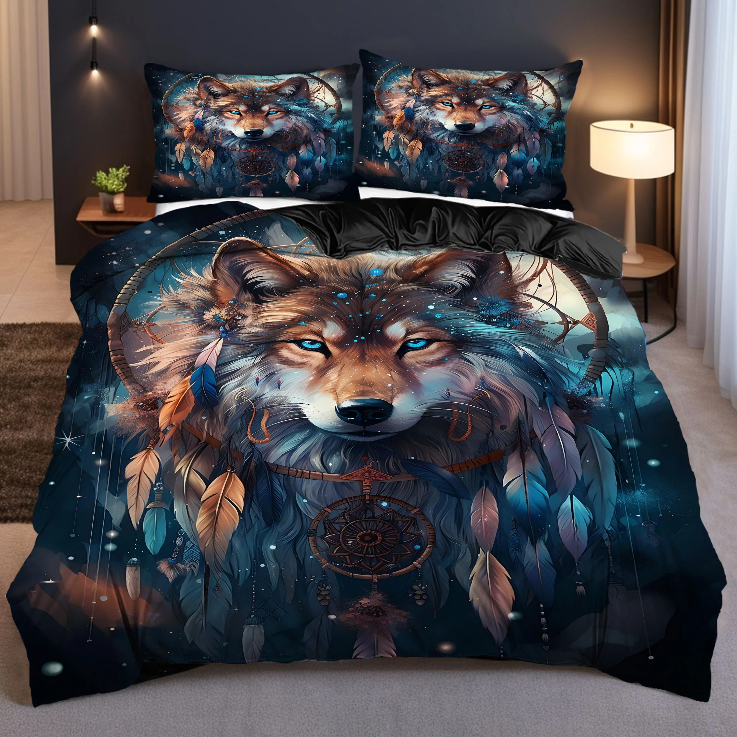 Wolf Totem Dreamcatcher Pattern 3D Print Quilt cover set for Teens Adults Animal Theme Duvet cover Soft Comfortable Bedding Set
