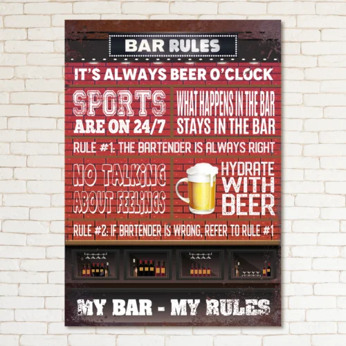 

BAR RULES Retro Metal Sign Man Cave Bar Pub Plaque Party Vintage Gift