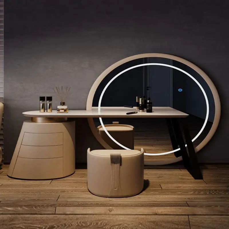 

Luxury bedroom, modern, minimalist, full body mirror integrated, high-end and atmospheric dressing table