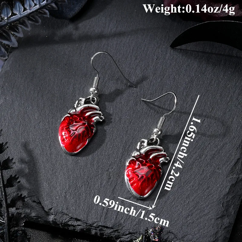 Punk Gothic Red Heart Rose Cross Skull Earrings For Women Men Vintage Snake Sword Drop Earrings Party Jewelry