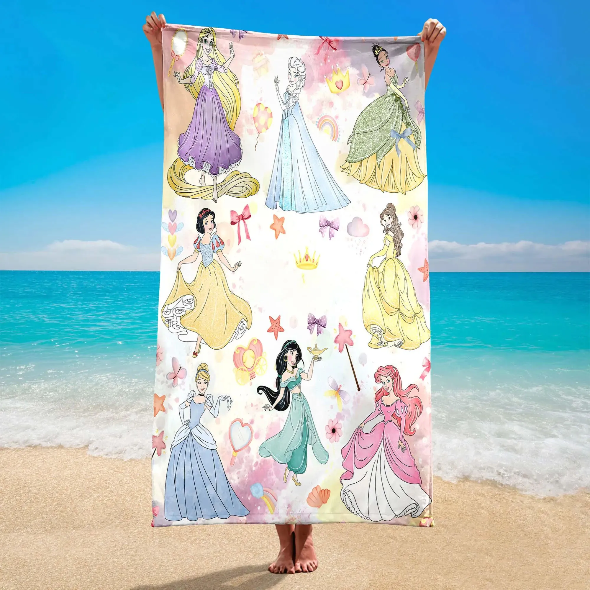 Asciugamano da Spiaggia Principessa ad Acquerello, Asciugamano Principessa del Parco, Regalo di Compleanno per Ragazze, Microfibra Morbida e Assorbente