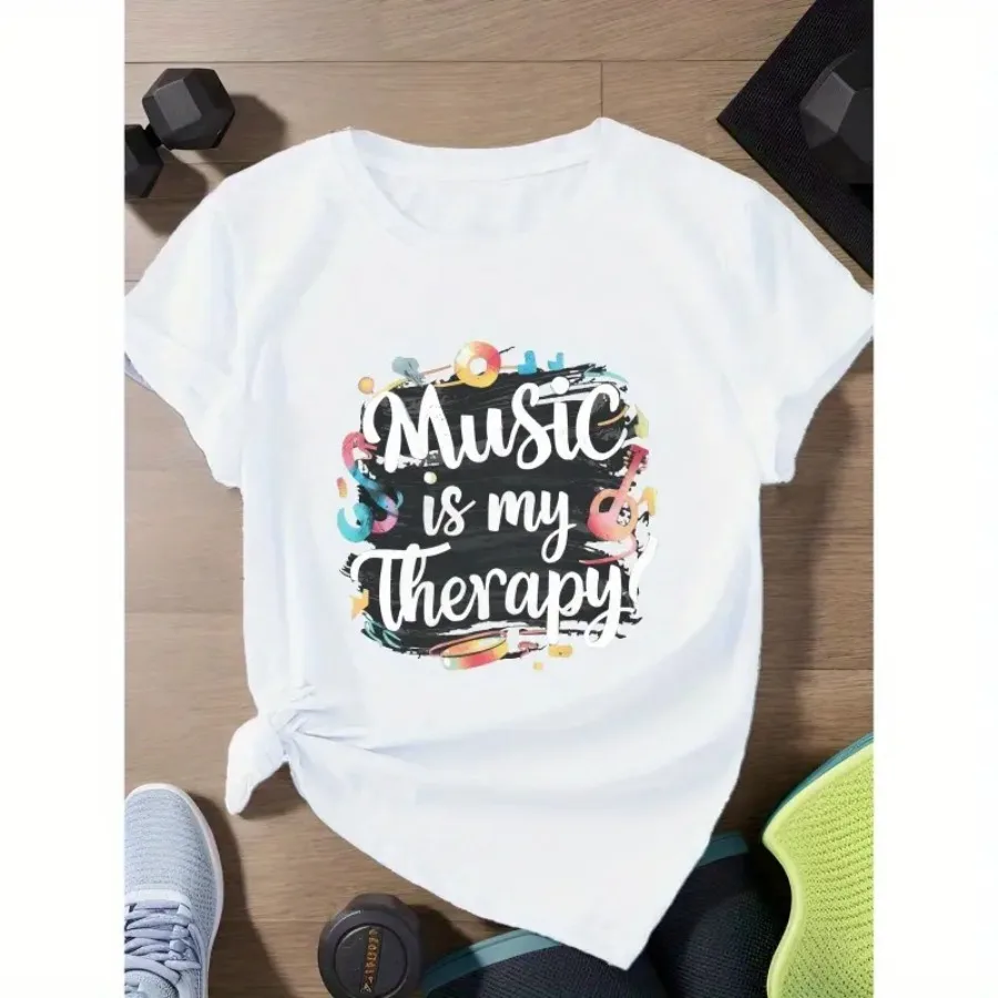 【New style】Music is My Therapy Women's Plus Size Sports Short Sleeve T-Shirt