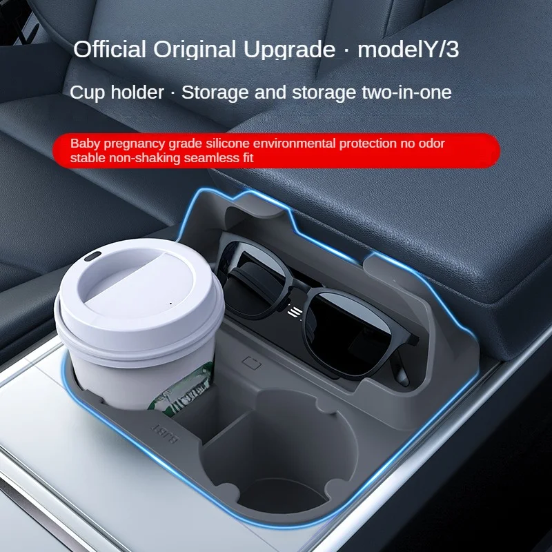 

Center Control Water Cup Water Holder For Tesla Model 3 Model Y silicone coaster storage box slot cover for vehicles