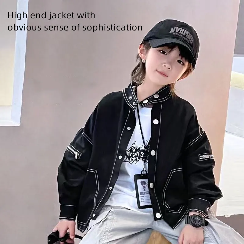 

Boys' Bright Thread Design Jacket 2025 New Style Children's Spring and Autumn Standing Collar Jacket Trend