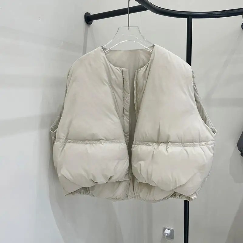 

Short White Duck down Vest Women's Style Jacket Outerwear Trendy Commute Style Regular Sleeveless Warm Zipper