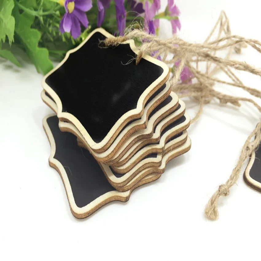 

5pcs/Lot Mini Rectangle Chalkboards Hemp Rope Hanging Wooden Message board For Wedding Party Painting Decoration 6*8cm