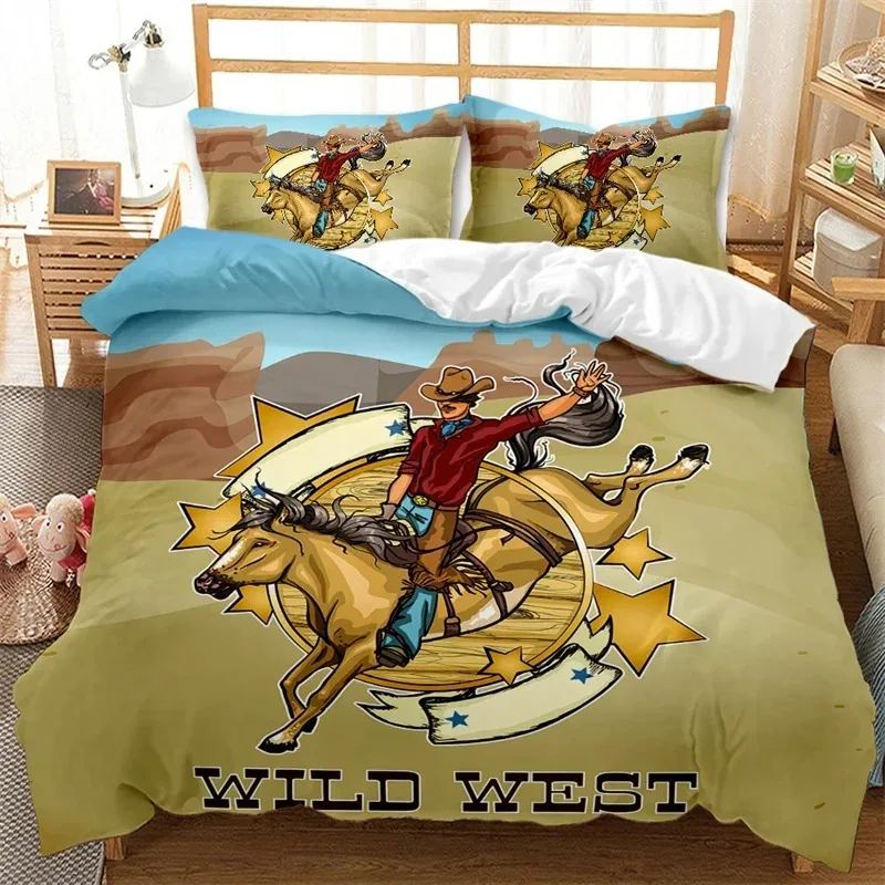 

Western Cowboy Duvet Cover Set Single King Wild West Themed Cowboy Bedding Set Microfiber Rodeo Cowboy