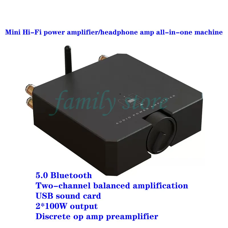 Hi-Fi power amplifier/headphone amplifier all-in-one machine. Output power: 2*100W, using SX45B or SX52B op amp